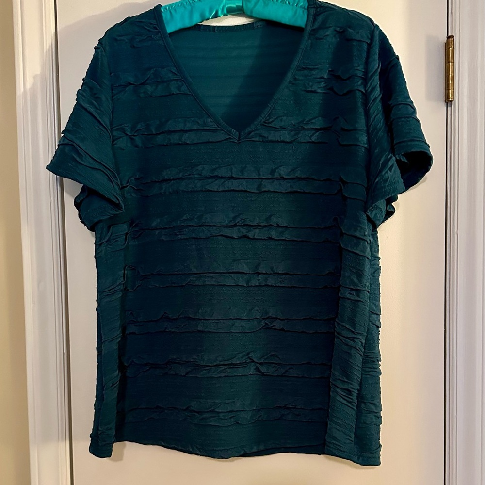 SHEIN Curve Teal Knit V-Neck Blouse